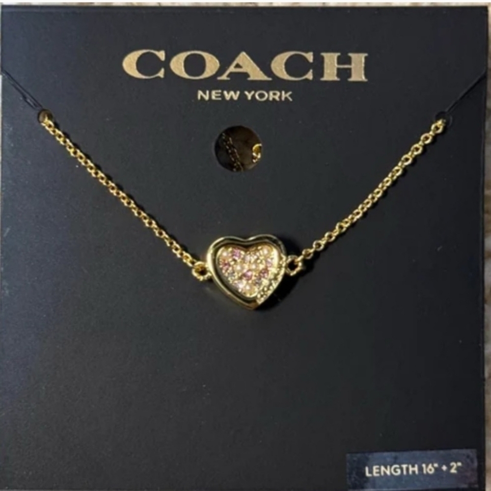 Coach Gold Pave Heart Necklace New - Picture 4 of 6